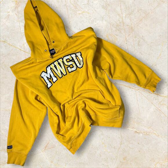 Vintage 90s Missouri Western Hoodie Men's Large Yellow College Sweatshirt V11 - Picture 1 of 3